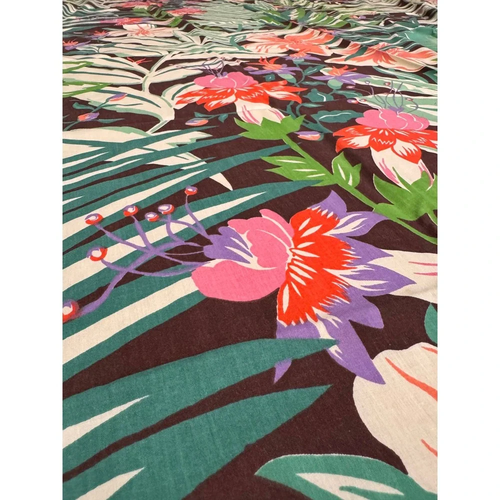 Vintage Tropical Floral Tablecloth 19 Napkins Set Palm Hibiscus Tiki Luau MCM